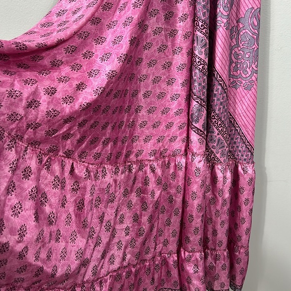 Women’s Silk Maxi Layered Open Back Shoulder Tie Purple Pink Dress OS - Picture 8 of 16